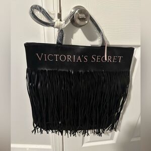 Victoria's Secret Black Fringe Tote Bag 16x16 - NWT